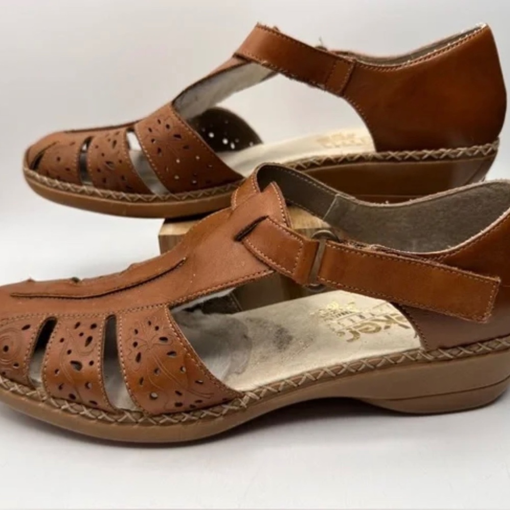 Women’s Rieker Brown Leather Shoes Sandals Size 9.5M - Picture 2 of 4